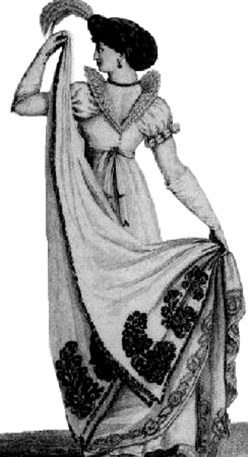 Ball Dress with Turban and Shawl for Dancing (Costume Parisien)-1805